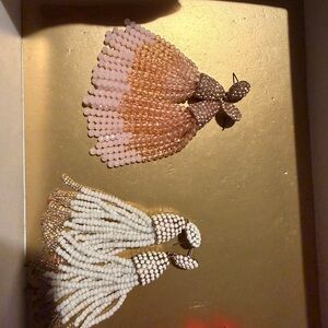 BaubleBar Pink and White Beaded Tassel Earrings